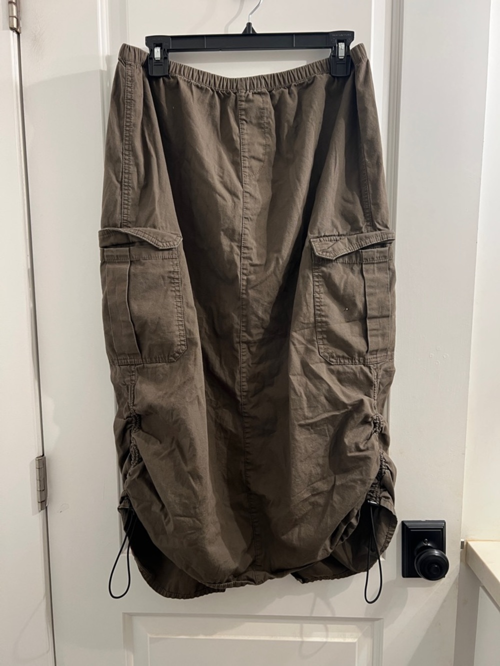 NO LABEL - women’s Cargo Drawstring maxi skirt in Olive Brown